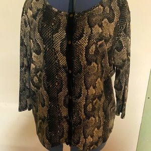 Rafaella Snake print Top / Tunic / Jacket with suede trim and brass snaps. 1X